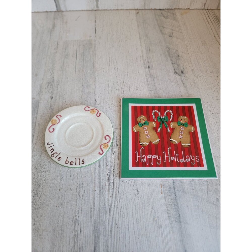 Happy Holidays Tealight plate Jingle bells‎ set xmas
